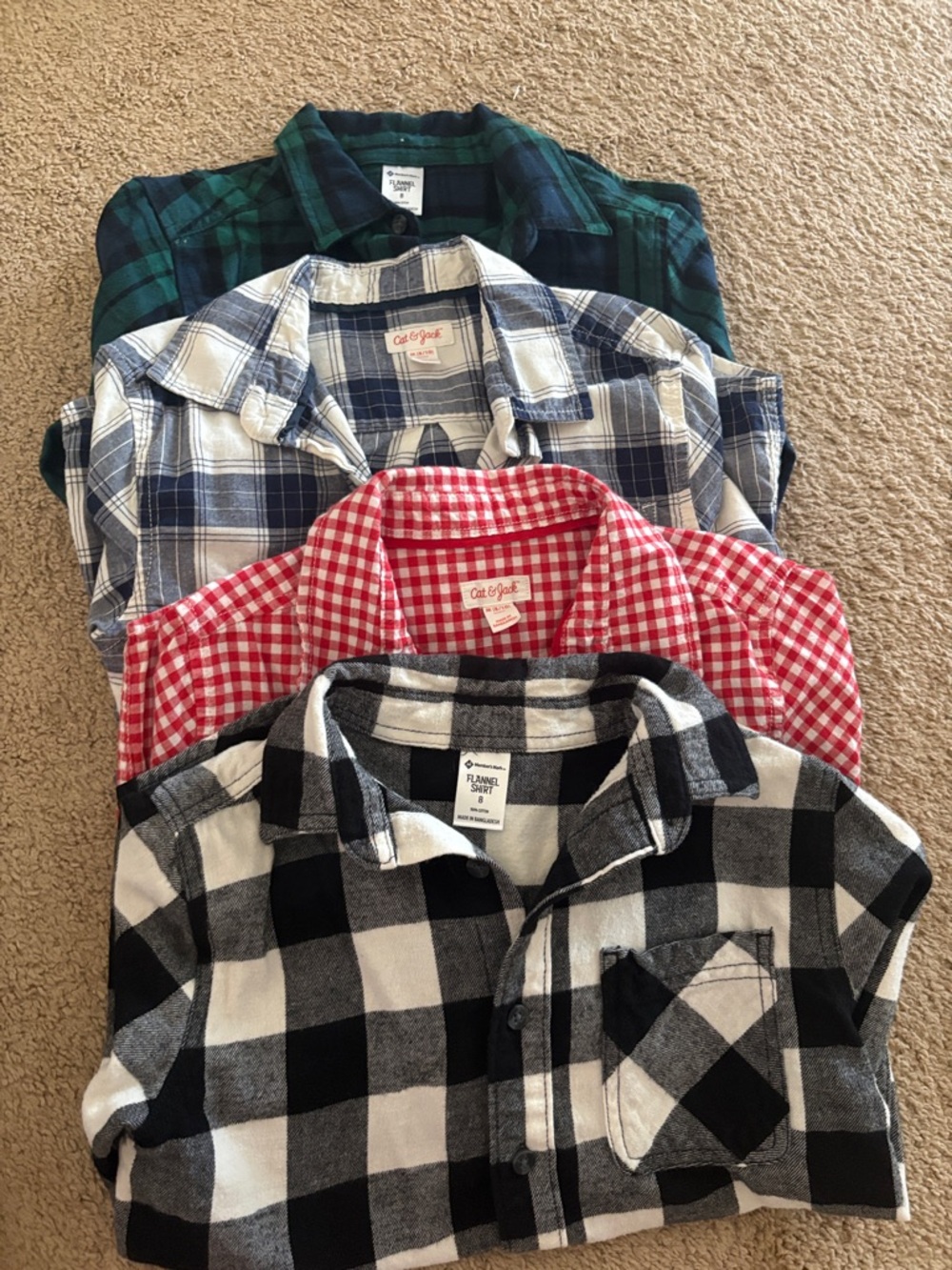 Cat & Jack Black, White, Red & Blue Plaid Button-Down Shirts - Kids (Set of 4)